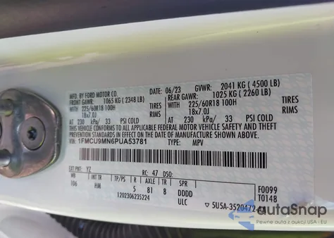 2023 Ford Escape St Line из США, поврежденный, VIN 1FMCU9MN6PUA53781